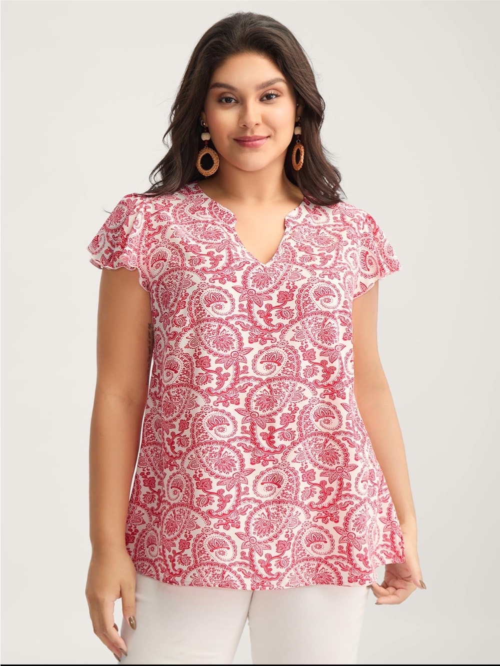 BloomChic Pink Paisley Split-Neck Blouse